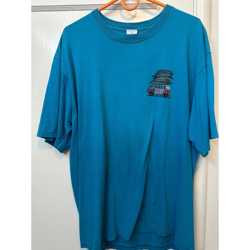 Crazy Shirts Hawaii Big Island 2014 Surf Van Graphic T-Shirt Teal Blue Mens XL